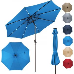 Parasol Inclinable led Dia.3M avec Éclairage Solaire, 8 Baleines, Inclinaison Réglables Parasol de Jardin Extérieur pour Balcon Terrasse Patio Café