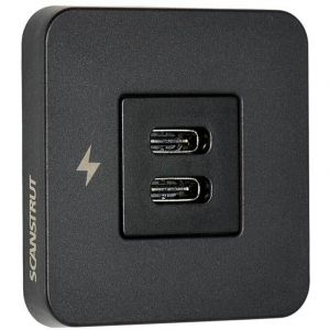 Scanstrut - tile - Prise de charge double usb-c avec enjoliveur noir, pour int&eacute;rieur, pour camping-car, van am&eacute;nag&eacute;