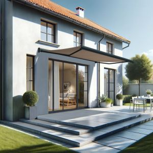 Store banne coffre intégral celeste 5,00x3,00 m (Motorisé Secours à Télécommande - Gris anthracite structuré RAL7016ST - Taupe)