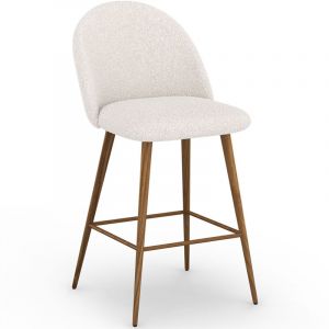 Tabouret En Bouclette Fausse Fourrure Tapissée - Boucles Blanches - Design scandinave - 66cm - Evelyne Blanc