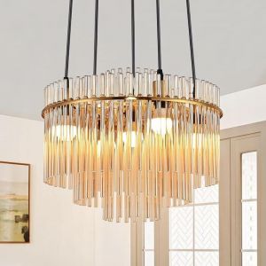 ZMH Suspension 5 Luminaires Pour Table &agrave; Manger Verre Ronde Luminaire Suspension Contemporaine Dor&eacute; E14 &Oslash; 40 cm Pour Salle &agrave; Manger Cuisine Salle