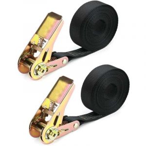 2 PCS Sangle arrimage cliquet Sangles Cargo 10mx25mm 600kg Charge Travail, Sangle d'Arrimage avec Tendeur, Sangle de Serrage en Polyester, pour Moto,