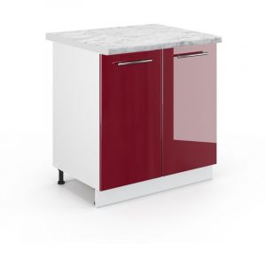Vicco - Meuble bas sous-évier Fame-Line, Rouge bordeaux Haute brillance, 80 cm, pt Marbre