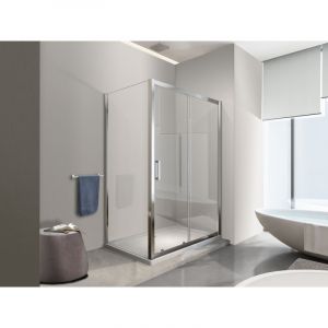 Nala - Douche de 6 mm avec un paroi fixe laterale et une porte coulissante (receveur non inclu) - 87,5-90 fixe x 115-120 coulissante