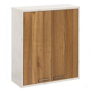 Meuble haut de Cuisine avec 2 Portes + 1 &eacute;tag&egrave;re amovible, coloris marron/blanc - Longueur 52 x Profondeur 20 x Hauteur 59 cm