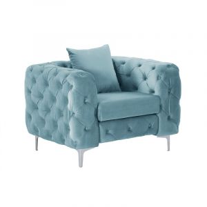 Vente-unique - Fauteuil chesterfield en velours bleu pastel edwina