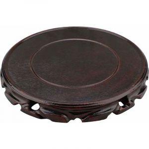 Vase rond vintage en bois de palissandre - 20 cm - Support de style oriental - Support pour lampe de table et th&eacute;i&egrave;re - Base stable pour d&eacute;coration
