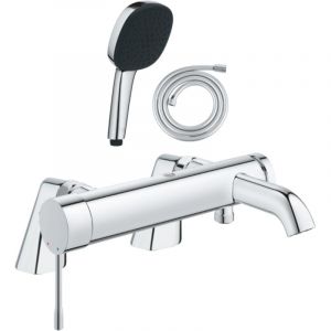 Pack mitigeur bain douche m&eacute;canique GROHE Essence + douchette carr&eacute; 2 jets + flexible
