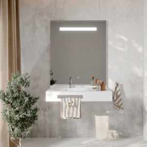 Cuisibane - lea 90 cm plan vasque déportée à gauche suspendu avec miroir led Elégance ht105