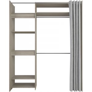 Kit dressing extensible 1 colonne 2 penderies avec rideau couleur ch&ecirc;ne clair - Largeur 111,1 x Profondeur 50,1 x Hauteur 208,5 cm