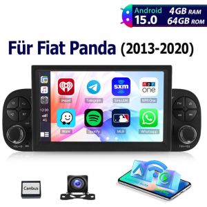 DAB+ Optionnel Autoradio Android 15 7 Pouces 32/64Go pour Fiat Panda 312 (2013-2024) - Apple CarPlay, GPS, Bluetooth, RDS - 4+64G CAM