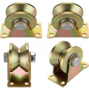4 Pcs poulie de levage,Poulie Simple pour de Levage Mouflage,Rail Roulette Portail Coulissan,Roulette à rainure en V,Pour cordes cordes en acier etc
