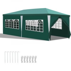 Hengda - swanew 3x6M Tonnelle avec 6 Bâche Latérales Amovibles et 4 Fenêtres Décoratives, Gazebo de Jardin Rapide à Installer,Vert
