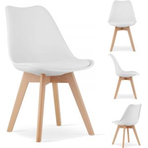 Chaise scandinave moderne pour la cuisine salle &agrave; manger MILEO, blanche, pour le salon