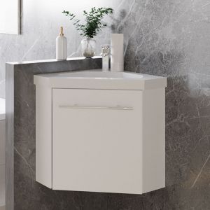 Ocean 39,5 x 39,5 x 42 cm Meuble de salle de bain blanc avec vasque, meuble d'angle en forme de diamant pentagon, porte simple