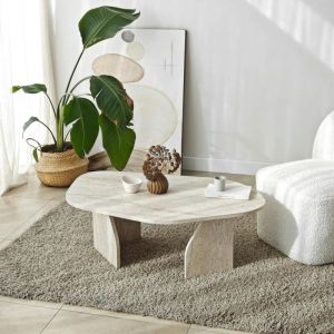 Table basse design effet travertin, forme galet MARFA