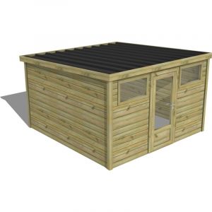 Abri Fran&ccedil;ais - abri de jardin bois trait&eacute; 27mm, Essentiel, 3,4x3,4m, 12m2