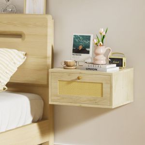 Table de Chevet Murale en Bois avec Tiroir – Étagère de Rangement Gain de Place 40x30x20cm, Capacité 20kg – Design Minimaliste pour