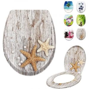 (Perles et &eacute;toiles de mer)LARS360 Abattant WC, Ovale Forme Si&egrave;ge de Toilette avec Fermeture en Douceur et Automatique (Perles et &eacute;toiles de mer)