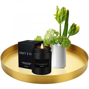 Plateau D&eacute;coratif Rond Dor&eacute; 20 cm, Plateau de Service Rond Dor&eacute; en Acier Inoxydable, pour Salon et Chambre