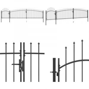 Portail de clôture de jardin avec dessus en lance 5x1,5 m Noir - Portail De Jardin - Portillon - Clôture - Fermeture De Jardin - Portail Métallique
