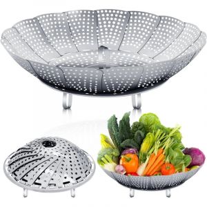 Panier Vapeur Inox 27 Cm Pliable Paniers Cuit-Vapeur Ajustable Panier Cuisson Vapeur Avec Pieds AntidéRapants Convient à Tous Les Types De Cuisine