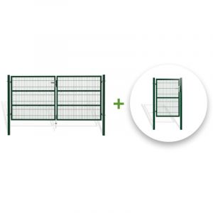 Casanoov - Pack portail battant grillag&eacute; razo 300x140cm + Portillon 1m vert