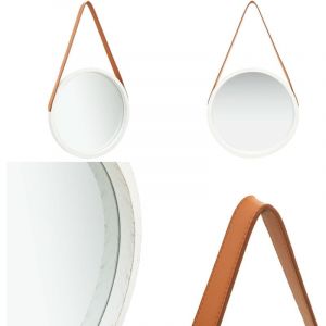Miroir mural avec sangle 40 cm Blanc - Miroir Mural - Miroir Rond - Miroir Décoratif - Miroir Vintage - Miroir Suspendue - Home & Living