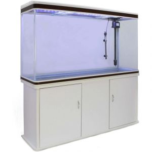 MonsterShop &ndash; Aquarium &agrave; bords Blanc et Noisette de 300 Litres, Meuble de Support Blanc, d'une dimension totale de 143,5 cm de Haut x 120,5 cm de