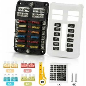 12 Voies Bo&icirc;te Fusibles,12V Porte Fusible,32V 100A avec 12 Voyants LED Couvercle de Protection &eacute;tanch,Bo&icirc;te &agrave; Fusibles avec 24 Voiture Fusible &agrave; Lame