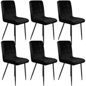 Lot de 6 chaises de Salle Velours capitonn&eacute;e Design R&eacute;tro Chaise avec dossier、 pieds en acier solide pour Salle &agrave; Manger Salon Cuisine Bureau noir
