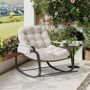 Blanketswarm - Fauteuil à Bascule Scandinave, Rocking Chair Chaise à Bascule, Chaise en Rotin avec Coussin Rembourré, Support de Cadre en Acier,