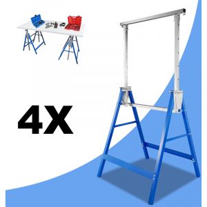 4x Tréteaux télescopiques Hauteur réglable 80-130cm, Bleu, pliables, Métal - Swanew