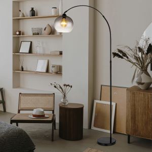 Lampe arc, lampadaire r&eacute;glable en hauteur, lampe de salon en marbre de verre noir, lampe d'appoint, avec abat-jour orientable, 1x E27, LxlxH