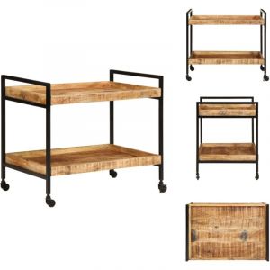 Chariot de cuisine 80x55x70 cm bois de manguier brut massif - Chariot De Cuisine - Chariot à Légumes - Rangement Cuisine - Mobilier Vintage - Bois De