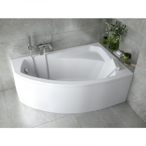 Baignoire Bain d'angle 150x95 Droite avec tablier en acrylique + appui-t&ecirc;te, Siphon de bain et pieds (support) - Set 5en1 - Fabriqu&eacute; ue Badland rima