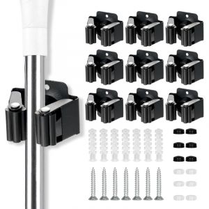 12 Pi&egrave;ces Accroche Balai Mural, Noir Porte Balais Mural, Support Balais Mural, Porte Balais Mural Sans Percage, Rangement Attache Balai Mural