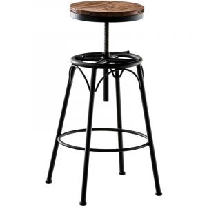 Tabouret de bar x1 style industriel contemporain hauteur réglable en métal noir et assise en bois clair 100004540