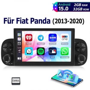 DAB+ Optionnel Autoradio Android 15 7 Pouces 32/64Go pour Fiat Panda 312 (2013-2024) - Apple CarPlay, GPS, Bluetooth, RDS - 2+32G