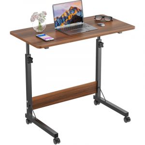 80x40cmTable d'ordinateur Portable réglable en Hauteur avec roulettes pivotantes Bureau d'ordinateur Portable sur Rotation du Sol pour Chambre à
