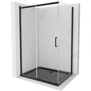 Mexen - Omega cabine de douche coulissante 120 x 90 cm, transparent, noir + receveur Flat, noir - 825-120-090-70-00-4070B
