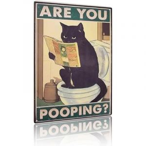 Affiche de Toilette en M&eacute;tal, Affiche D&eacute;coration Murale Amusante, Affiche Chat Noir Dr&ocirc;le, Affiche M&eacute;tal vintage, D&eacute;coration Murale Amusante pour