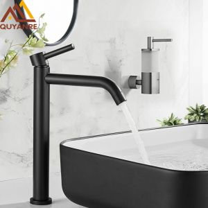 Lucky-88 - Robinet de lavabo noir chromé, grand lavabo mince, robinet de salle de bains, robinet d'eau froide simple, lavabo grue robinet de salle de