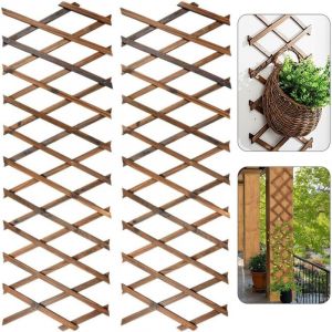 2 Pi&egrave;ces Treillis Extensible pour Plantes, 180CM x 30CM Panneau en Treillis de Bois pour Plantes Grimpantes Cadre D&eacute;coratif Mural Suspendu pour