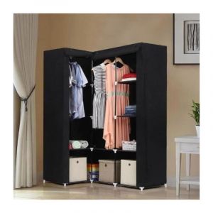 Skecten - Armoire de Chambre Rangement Penderie Souple d'angle 129 x 87 x 169 cm, Dressing Amovible en Textile Non-tissé Noir