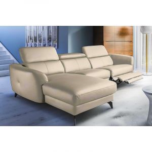 Canap&eacute; d'angle relax en cuir de luxe italien avec relax &eacute;lectrique, 5 places BERTONI, beige, angle gauche