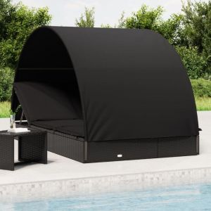 Bonnevie - Bain de soleil 2 places avec toit - Chaise de jardin Transat de jardin - rond noir 211x112x140 cm BV504150