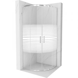 Mexen - Cabine de douche Rio demi-circulaire 80 x 80 cm, rayures, chrome - 863-080-080-01-20
