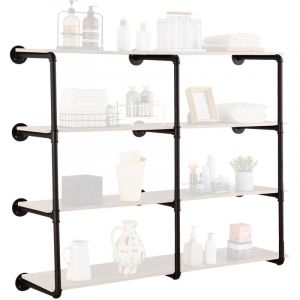 VEVOR Etagere industrielle en forme de tuyau, 4 niveaux, 3 sections, 30 cm de largeur de planche applicable, fixation murale flottante en bois