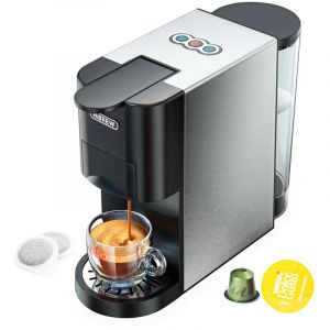 Hibrew - Cafeti&egrave;re &agrave; capsules 5-en-1 H3A R&eacute;servoir d'eau 1000ml amovible Syst&egrave;me d'extraction double Style simple (Noir Argent)